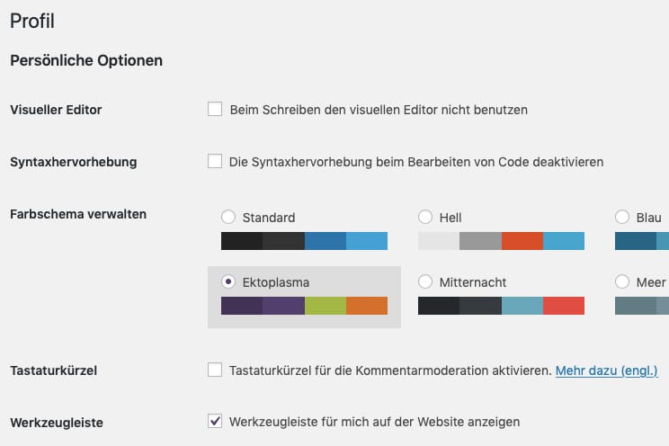 Der Unterpunkt Benutzer bei den WordPress-Einstellungen im WordPress-Dashboard: Dein WordPress-Benutzer-Profil: Personalisierung des Profils und des WordPress-Dashboards